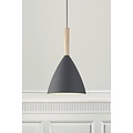 Lámpara colgante con pantalla gris de metal y detalles de madera, casquillo E27 (bombilla no incl.), regulable, IP20, altura 35 cm
