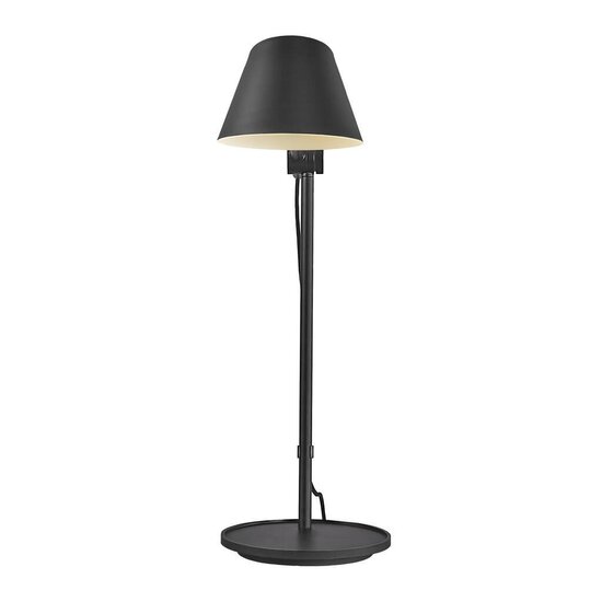 Zwarte tafellamp van metaal en aluminium met E27-fitting, max. 40W, hoogte 53,1 cm, kap Ø15 cm, IP20, textielkabel 250 cm