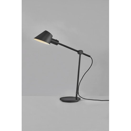 Schwarze Tischlampe aus Metall und Aluminium mit E27-Fassung, max. 40W, Höhe 53,1 cm, Schirm Ø15 cm, IP20, Textilkabel 250 cm