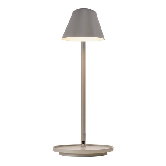 Lámpara de mesa de aluminio gris, altura 47 cm, pantalla Ø14,5 cm, incl. módulo LED regulable de 14,5W, IP20, cable textil gris 180 cm