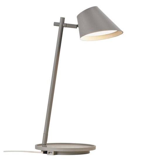 Table lamp in grey aluminium, height 47 cm, shade Ø14.5 cm, incl. dimmable 14.5W LED module, IP20, grey textile cable 180 cm