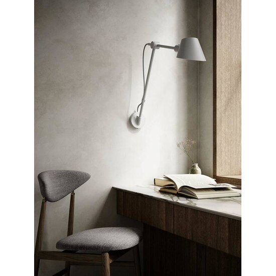 Stay wall lamp by Nordlux, adjustable arm, grey metal with aluminium, E27 socket max. 60W, IP20, height 54.5 cm