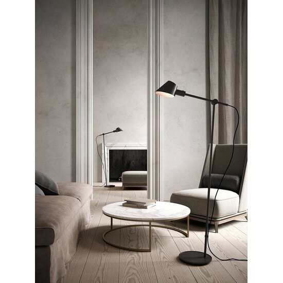 Lampadaire au design moderne et minimaliste, hauteur 129 cm, métal et aluminium, noir, douille E27 (ampoule non incluse)
