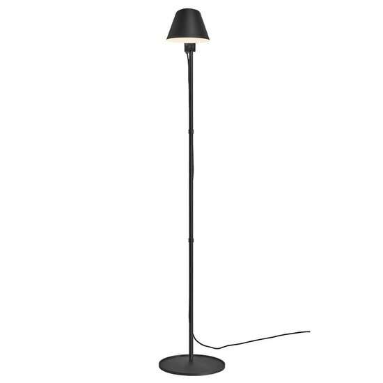 Lampadaire au design moderne et minimaliste, hauteur 129 cm, métal et aluminium, noir, douille E27 (ampoule non incluse)