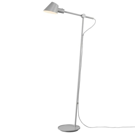 Lampadaire design moderne et minimaliste, gris métal avec aluminium, douille E27, hauteur 129,2 cm, IP20