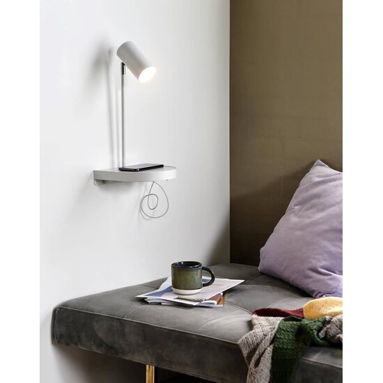 Aplique de pared GU10 orientable en metal blanco, pantalla Ø6 cm, 42,9 cm de alto, IP20, clase 2, máx. 15W (bombilla no incluida)