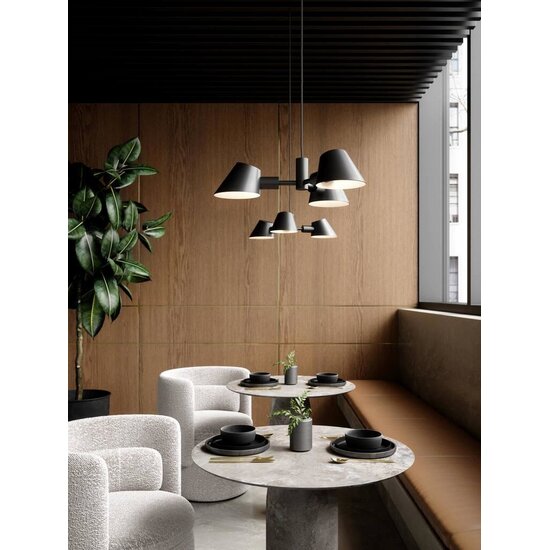 3-koppige hanglamp E27 zwart, aluminium, IP20, 3x max 28W, kabel 300 cm, doorsnede 60 cm