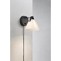 Applique murale noire avec abat-jour en verre opalin blanc et détail en cuir, douille G9 max 28W, hauteur 17 cm, IP20