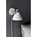 Applique murale industrielle en métal et cuir, blanc, GU10 (ampoule non incluse), hauteur 17 cm, abat-jour Ø16,5 cm, gradable