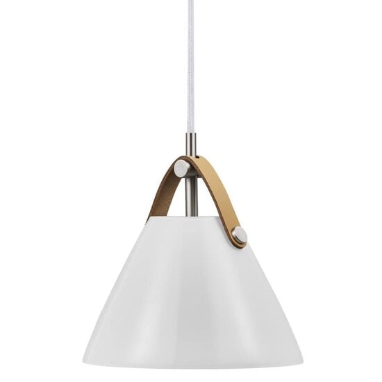 Suspension scandinave blanche avec détails en cuir, douille GU10 max 40W, dimmable, câble textile 300 cm, IP20