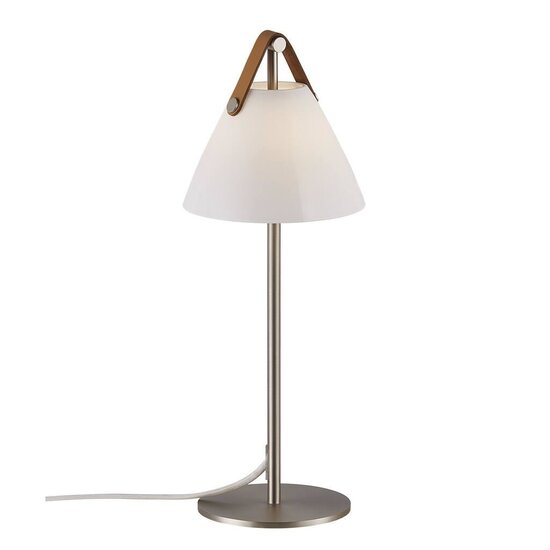 Table lamp Scandinavian design with nickel base and opal white glass shade, G9 fitting max. 25W, height 43.7 cm