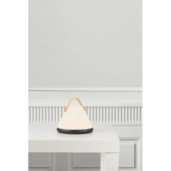Draagbare oplaadbare tafellamp Scandinavisch wit/zwart, bamboe voet, 2,5W LED incl., dimbaar, IP54
