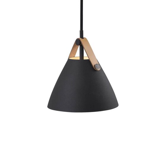 Scandinavian pendant lamp black E27, metal shade Ø 68 cm with leather detail, height 60.7 cm, IP20, dimmable with suitable bulb