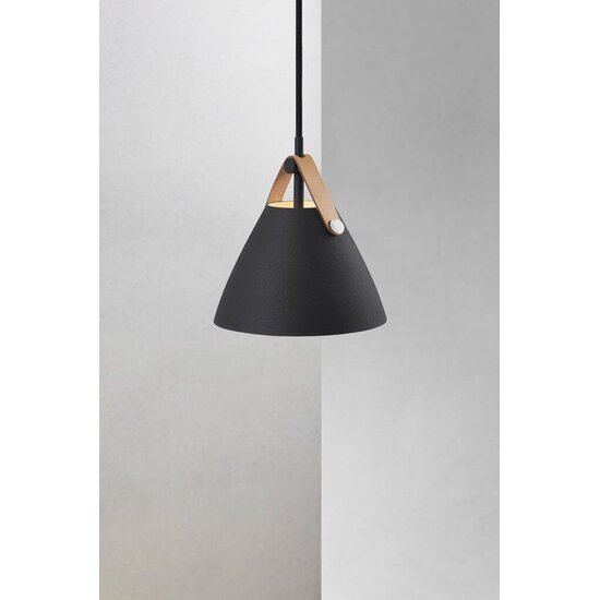 Scandinavian pendant lamp black E27, metal shade Ø 68 cm with leather detail, height 60.7 cm, IP20, dimmable with suitable bulb