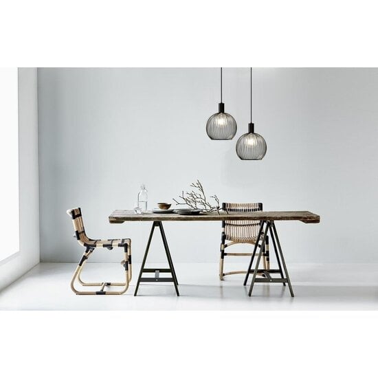Gebogene Metalldraht-Pendelleuchte schwarz, E27-Fassung (Leuchtmittel nicht inbegriffen), Ø50 cm, Höhe 54,5 cm, Kabel 300 cm