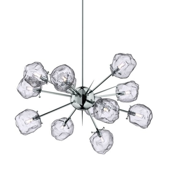 Suspension Rock forme étoile, 12 x G9 chrome avec verre, diamètre 930 mm, hauteur réglable 620-1420 mm, sans ampoule