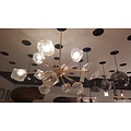 Rock pendant lamp with 12 G9 arms in gold metal, glass rock-shaped blocks, adjustable height 620-1420 mm, Ø930 mm