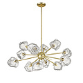 Rock pendant lamp with 12 G9 arms in gold metal, glass rock-shaped blocks, adjustable height 620-1420 mm, Ø930 mm