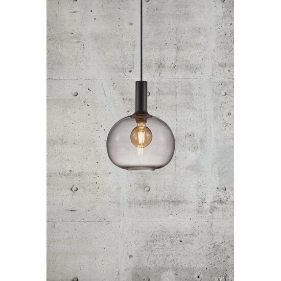 Alton 25 hanglamp met gerookt zwart glas, Ø23 cm, E27 fitting max 25W, IP20, zwarte textielkabel 300 cm