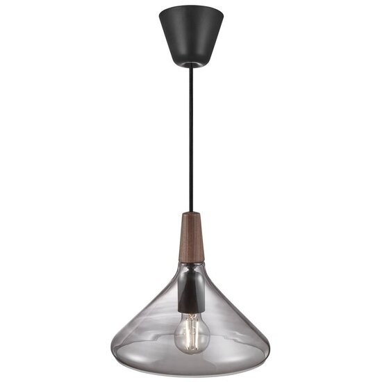 Nori Pendelleuchte mit Rauchglas-Trichterschirm, Durchmesser 270mm, Höhe 245mm, E27-Fassung, Leuchtmittel nicht enthalten, IP20.