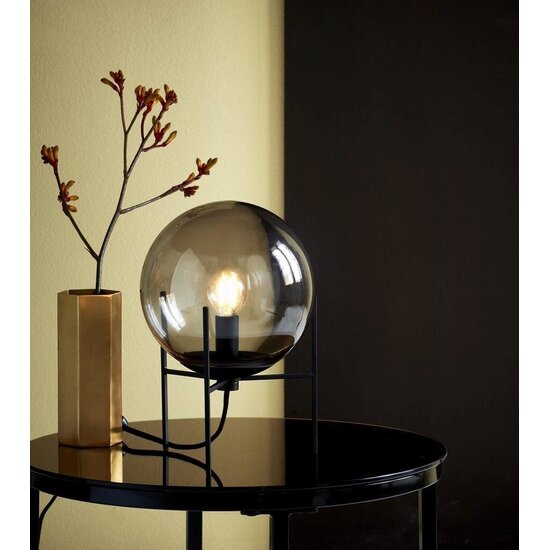 Alton 20 table lamp with black smoked glass shade, metal base, E14 socket, 20 cm diameter, 29 cm height