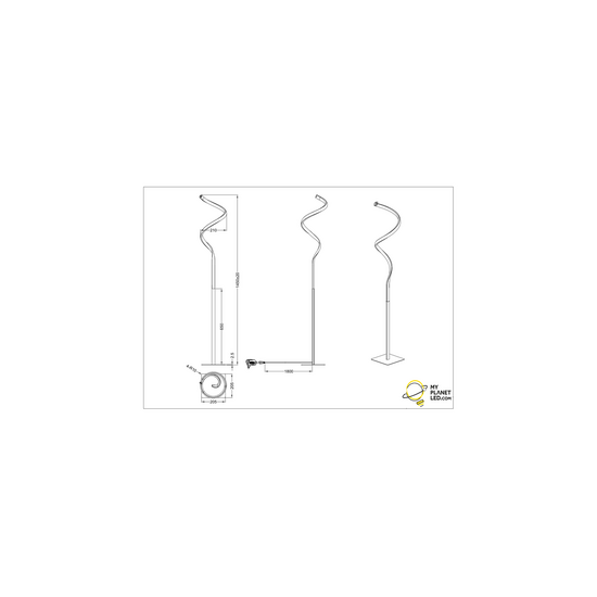 Course lampadaire, métal noir mat, LED intégrée 11W, 950 lumen, 3000K blanc chaud, gradateur tactile, 145 cm