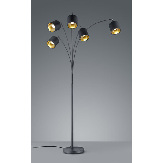 Floor lamp with 5x E14 socket (max 28W), matt black metal, 200 cm height, IP20, bulb not included