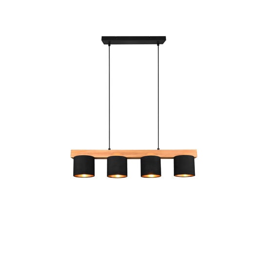 Cameron Hängelampe aus Naturholz, 4x E14 (max. 28W), außen schwarz und innen gold, 150 x 75 x 12 cm, IP20