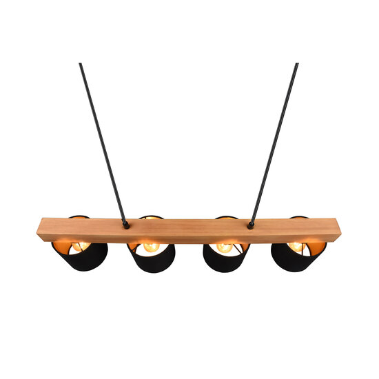Cameron pendant lamp in natural wood, 4x E14 (max. 28W), black outside and gold inside, 150 x 75 x 12 cm, IP20