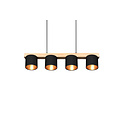 Cameron hanglamp van natuurlijk hout, 4x E14 (max. 28W), zwart buiten en goud binnen, 150 x 75 x 12 cm, IP20