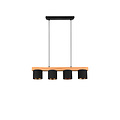 Lámpara colgante Cameron de madera natural, 4x E14 (máx. 28W), negro exterior y dorado interior, 150 x 75 x 12 cm, IP20