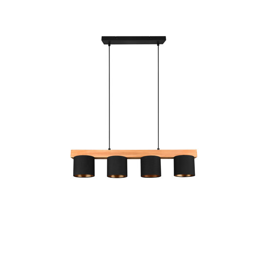 Cameron pendant lamp in natural wood, 4x E14 (max. 28W), black outside and gold inside, 150 x 75 x 12 cm, IP20