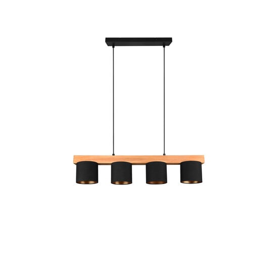 Suspension Cameron en bois naturel, 4x E14 (max. 28W), noir extérieur et or intérieur, 150 x 75 x 12 cm, IP20