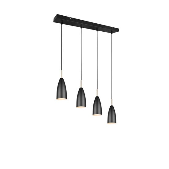 Suspension Farin avec 4x douilles E14, structure métal noir mat, hauteur réglable, 58 x 150 x 9 cm, ampoules non incluses