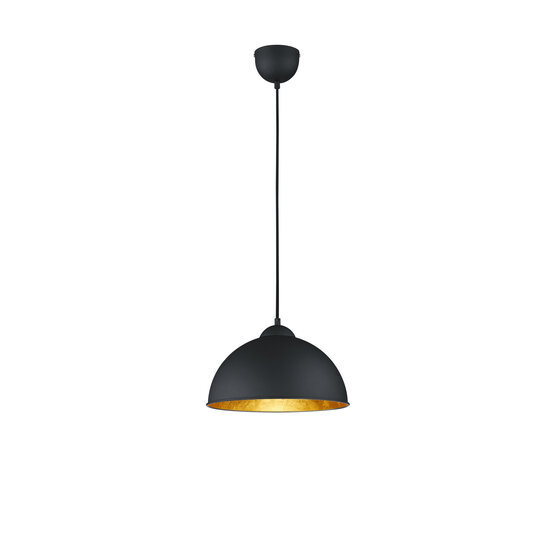 Suspension Jimmy en forme de coupole, metal noir mat, culot E27 (max 60W), hauteur 127 cm, diametre 31 cm, IP20