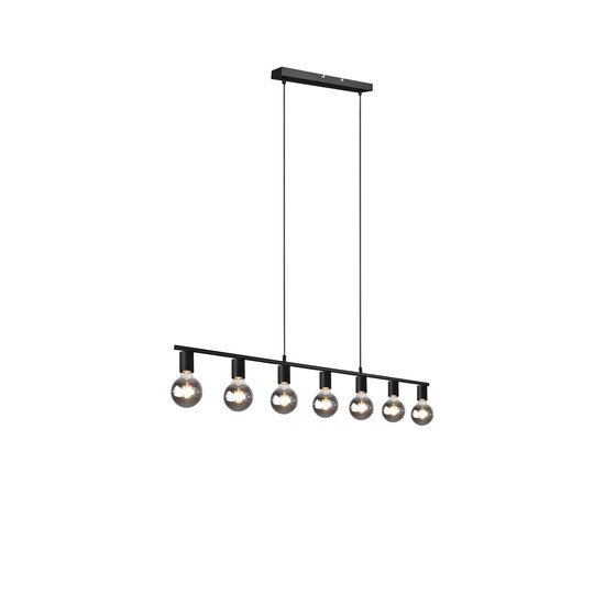 Vannes hanglamp met 7 E27-fittingen, mat zwart metaal, 110,5 x 150 x 8,5 cm, IP20, lichtbron niet inbegrepen