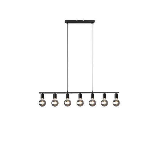 Suspension Vannes à 7 douilles E27, métal noir mat, 110,5 x 150 x 8,5 cm, IP20, ampoule non incluse