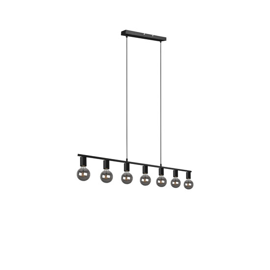 Suspension Vannes à 7 douilles E27, métal noir mat, 110,5 x 150 x 8,5 cm, IP20, ampoule non incluse
