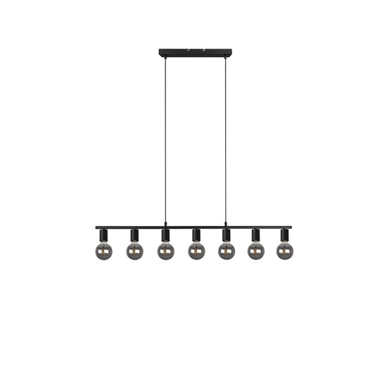 Vannes hanglamp met 7 E27-fittingen, mat zwart metaal, 110,5 x 150 x 8,5 cm, IP20, lichtbron niet inbegrepen
