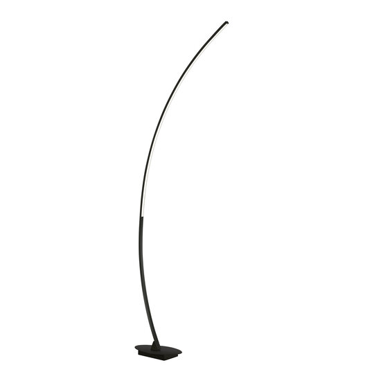 Solo staanlamp LED 11W 3000K, 1200 lumen, gebogen slanke voet in mat zwart metaal, hoogte 158 cm, IP20