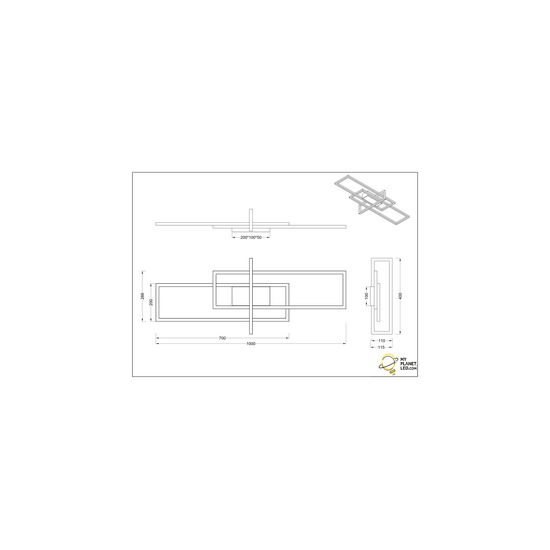 Salinas hanglamp XXL, verstelbaar, mat zwart metaal, LED 34W 3000K 4200 lumen, dimbaar, 110x150x40 cm