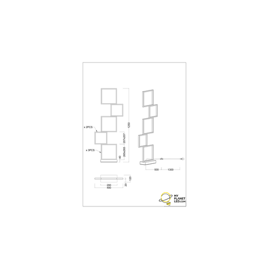 Sorrento LED floor lamp, block-shaped, 125 cm tall, 34W built-in LED 3400 lumen 3000K, dimmable via switch, matt black metal