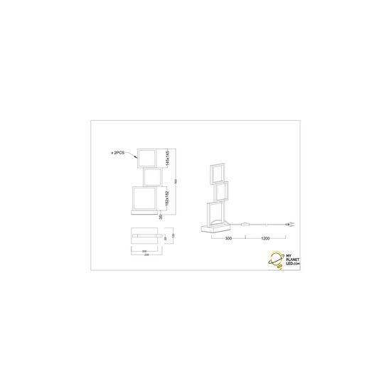 Trio Lighting Sorrento, lámpara de pie bajo en forma de bloque en negro mate, LED 15W integrado, 3000K, 1500 lúmenes, regulable con interruptor