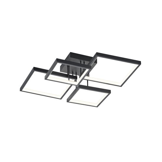 Sorrento LED ceiling light, block-shaped, 24W 3000K warm white, 2400 lumen, matt black metal, 52.5 x 16 x 52.5 cm, dimmable via switch