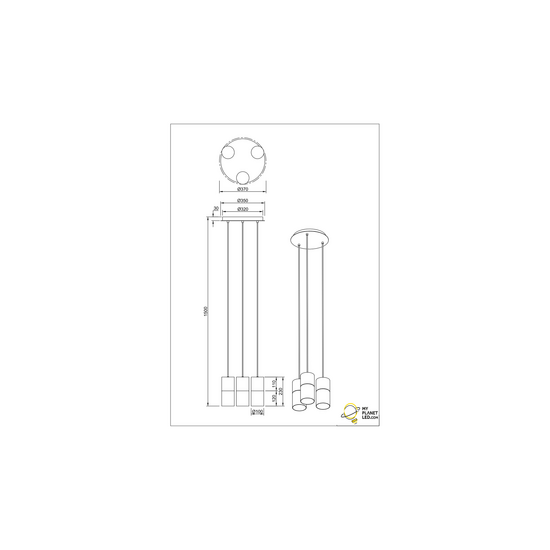 Suspension ronde smokey 3xE27 noir mat