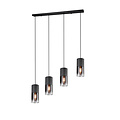 Robin hanglamp van Trio Lighting, 4x E27 fitting, verstelbare armen, mat zwart metaal met rookglazen kappen, 80,5x150 cm, IP20