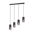 Suspension Robin de Trio Lighting, 4x E27, bras orientables, métal noir mat avec abat-jour en verre fumé, 80,5x150 cm, IP20