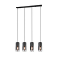 Robin hanglamp van Trio Lighting, 4x E27 fitting, verstelbare armen, mat zwart metaal met rookglazen kappen, 80,5x150 cm, IP20