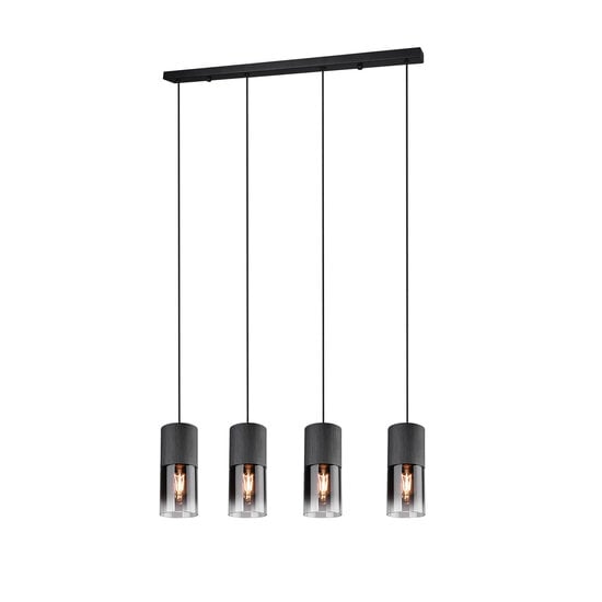 Robin Hängelampe von Trio Lighting, 4x E27-Fassung, verstellbare Arme, mattschwarzes Metall mit Rauchglasschirmen, 80,5x150 cm, IP20