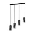 Lámpara colgante Robin de Trio Lighting, 4x E27, brazos regulables, metal negro mate con tulipas de cristal ahumado, 80,5x150 cm, IP20